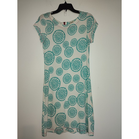 Hatley Dresses & Skirts - Hatley Womens Teal White Medallion Print Jersey Knit Shift Dress Pink Zip Small